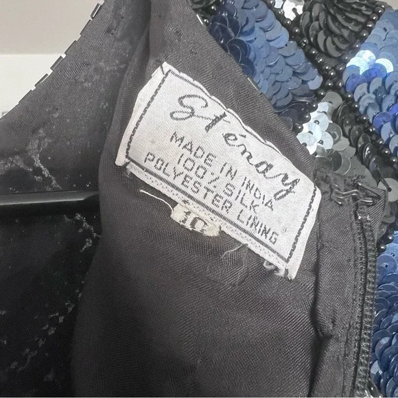 VTG Stenay Sequin Blue Dress SZ 10 Glam Party Wedding Cocktail Diamond - Picture 15 of 15